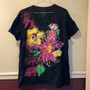 Just My Size V-Neck Floral Print Shirt